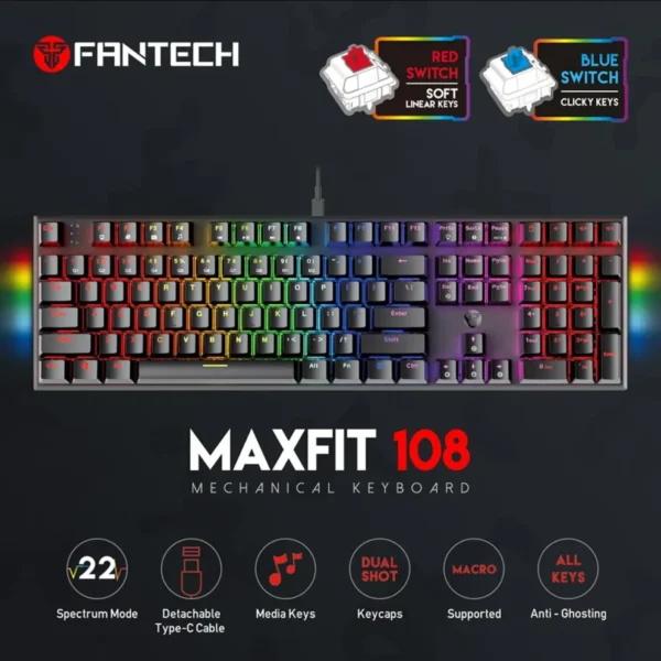 Fantech MAXFIT108 MK855 Blue Switch RGB Mechanical Keyboard – Pro Gaming Experience