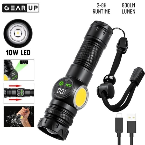 GearUP K60 Rechargeable Flashlight 10W COB + LED Torchlight – Reliable Outdoor Lighting