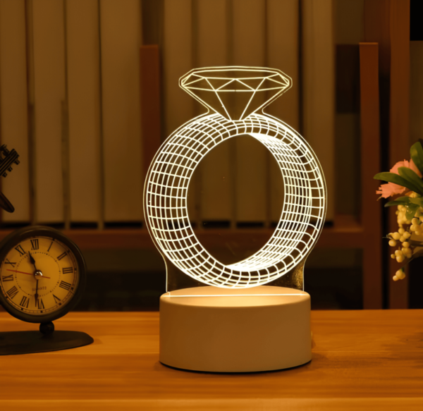 GearUP Acrylic Multicolor Night Lamp Black – Diamond Ring Design